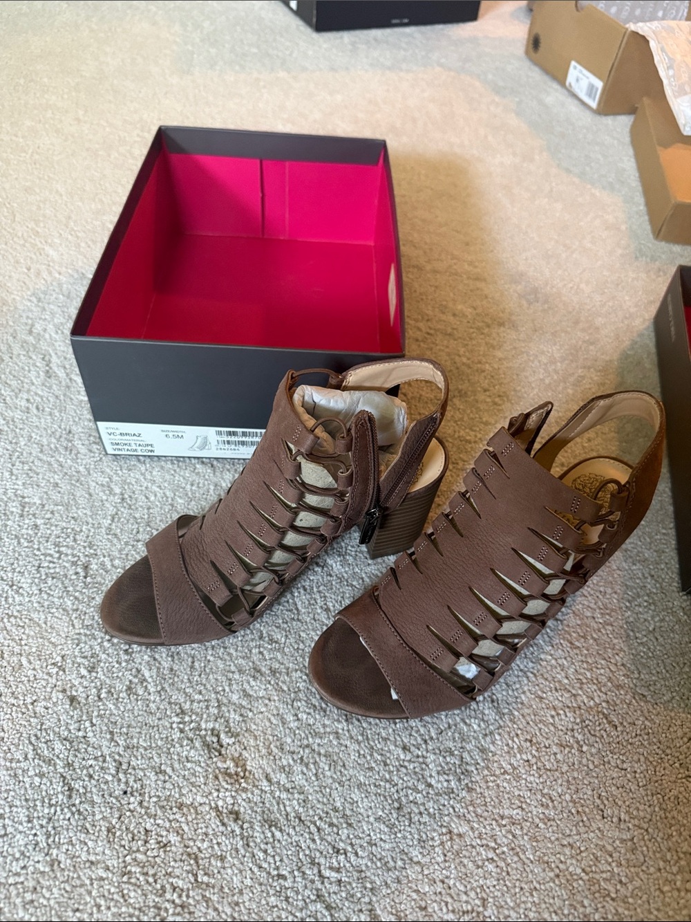 Vince Camuto Smoke Taupe Strappy Peep-Toe Heeled Sandals